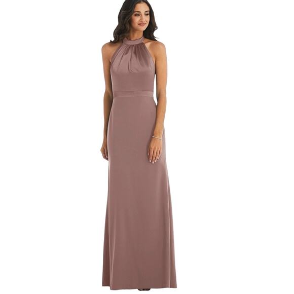 After Six Sienna Brown High Neck Halter Open-Back Evening Gown Plus 20 NWT - Picture 1 of 16